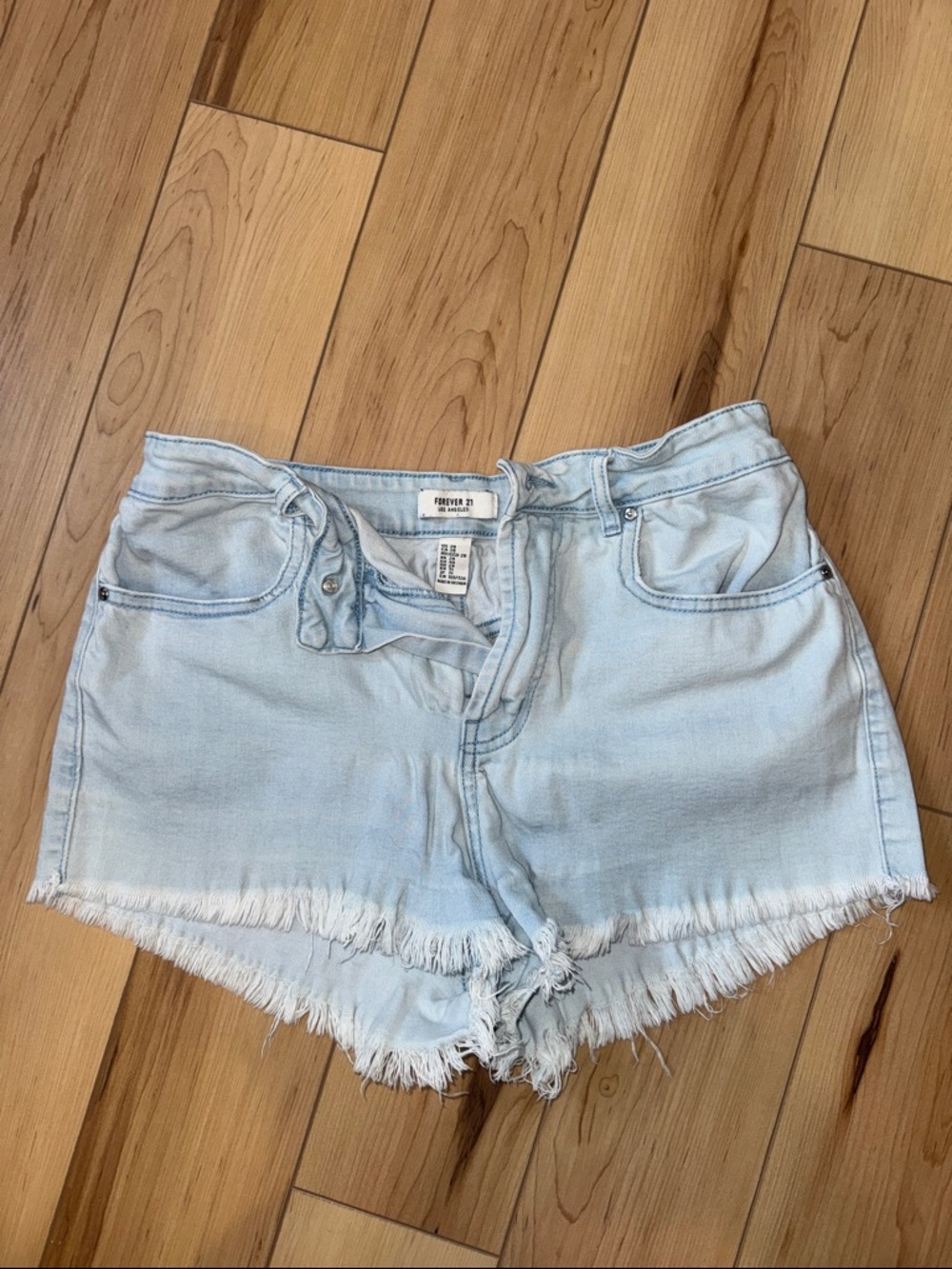Forever 21 Light Blue Frayed Hem Denim Shorts